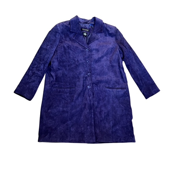 Dialogue Purple Leather Button-Up Long Coat Size 1X - Picture 1 of 9